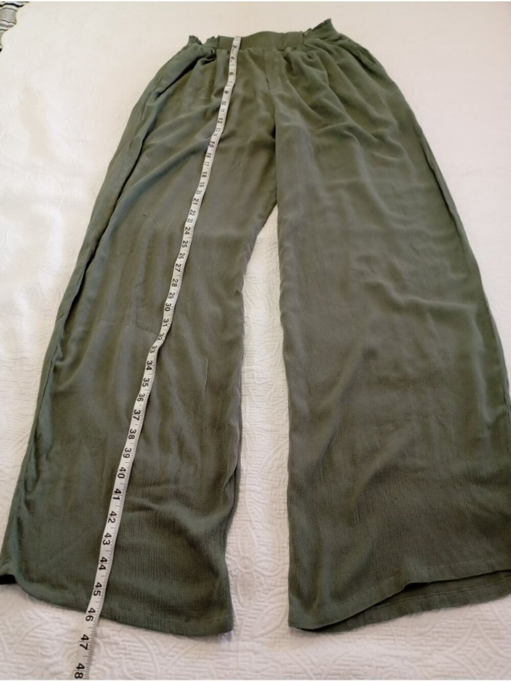 Mable Sage Green Wide-Leg High Waist Palazzo Pants Size L Summer Beach - Picture 12 of 13